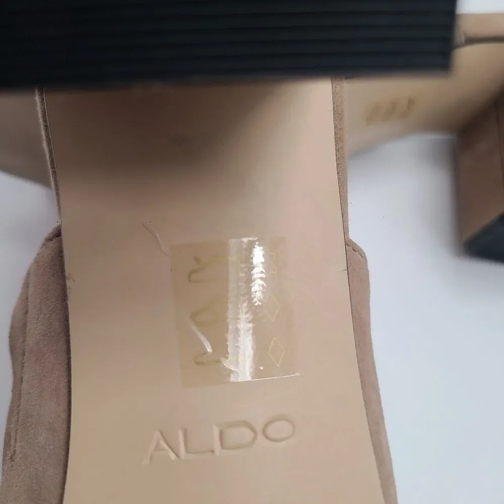 Aldo Light Beige Suede‎ Sandal Block Heel Woman's US Size 9